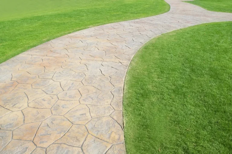 Finished stamped concrete path